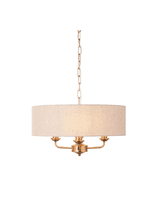 ENDON 110723 Highclere 3Lt Pendant Vintage Brass Natural Linen