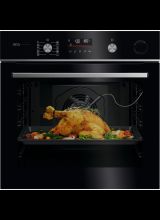 AEG GR6PB52FSB 59.6cm Built In Electric Single Oven - Gloss Black with Steel Trim