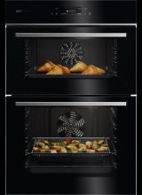 AEG GE7CP61FB Built In Electric Double Oven - Gloss Black with Steel Trim