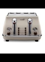 DELONGHI CTOV4003.BG 4 Slice Icona Vintage Toaster - Beige/Mahogany