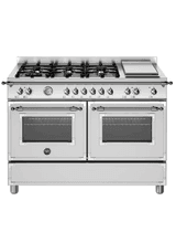 Bertazzoni Heritage 120cm Range Cooker Twin Oven with Griddle Dual Fuel Stainless Steel HER126G2EXT