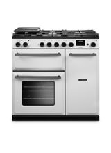 RANGEMASTER AURA90DFPWHT/YX1 Aura 90cm Dual Fuel Range Cooker White with Onyx Trim