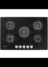 WHIRLPOOL POW75D2NB 75cm 5 Burner PreciseFlame Gas on Glass Hob