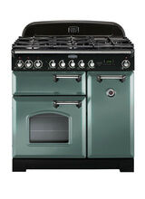 RANGEMASTER CDL90DFFMG/C Classic Deluxe 90 Dual Fuel Mineral Green with Chrome Trim