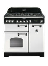 RANGEMASTER CDL90DFFWH/C Classic Deluxe 90 Dual Fuel White with Chrome Trim