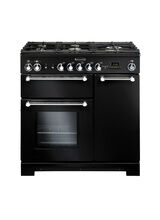 RANGEMASTER KCH90DFFBL/C Kitchener 90 Dual Fuel Black with Chrome Trim