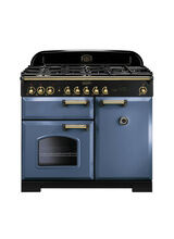 Rangemaster CDL100DFFSB/B Classic Deluxe 100cm Dual Fuel Range Stone Blue with Brass