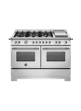Bertazzoni Heritage 120cm Range Cooker Twin Oven with Griddle Dual Fuel Stainless Steel HER126G2EXT2