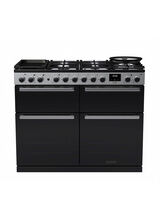 RANGEMASTER EDDLB110DFGBLK/CM1 Edge Deluxe 110cm Dual Fuel Range Cooker - Black Glass/Chrome