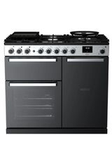 RANGEMASTER EDDL100DFGBLK/CM1 Edge Deluxe 100cm Dual Fuel Range Cooker - Black Glass/Chrome
