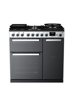 RANGEMASTER EDDL90DFGBLK/CM1 Edge Deluxe 90cm Dual Fuel Range Cooker - Black Glass/Chrome