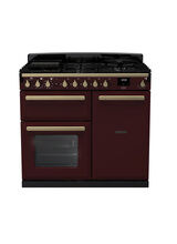 RANGEMASTER ESDL100DFPBOR/AB1 Estel Deluxe 100cm Dual Fuel Range Cooker - Bordeaux with Antique Brass Trim