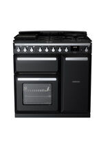 RANGEMASTER ESDL90DFPGBL/CM1 Estel Deluxe 90cm Dual Fuel Range Cooker - Gloss Black with Chrome Trim