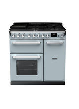 RANGEMASTER ESDL90DFPMSB/CM1 Estel Deluxe 90cm Dual Fuel Range Cooker - Misty Blue with Chrome Trim