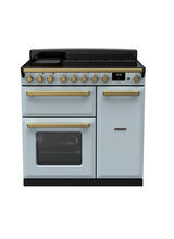 RANGEMASTER ESDL90EIPMSB/AB1 Estel Deluxe 90cm Induction Range Cooker - Misty Blue with Antique Brass Trim