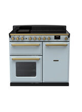 RANGEMASTER ESDL100EIPMSB/AB1 Estel Deluxe 100cm Induction Range Cooker - Misty Blue with Antique Brass Trim