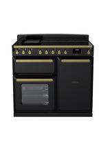 RANGEMASTER ESDL100EIPGBL/AB1 Estel Deluxe 100cm Induction Range Cooker - Gloss Black with Antique Brass Trim