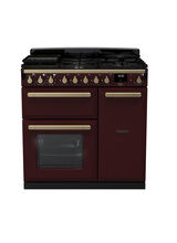 RANGEMASTER ESDL90DFPBOR/AB1 Estel Deluxe 90cm Dual Fuel Range Cooker - Bordeaux with Antique Brass Trim