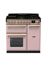 RANGEMASTER ESDL90DFPPPK/AB1 Estel Deluxe 90cm Dual Fuel Range Cooker - Pale Pink with Antique Brass Trim