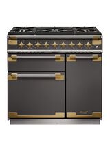 RANGEMASTER ELS90DFFSL/AB Elise Lux 90cm Dual Fuel Range - Slate with Antique Brass Trim