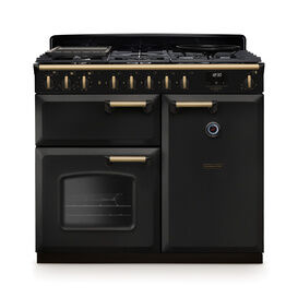 RANGEMASTER CLDL100DFPCBL/AB1 Classic Deluxe 100cm Dual Fuel Charcoal Black/Antique Brass