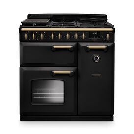 RANGEMASTER CLDL90DFPCBL/AB1 Classic Deluxe 90cm Dual Fuel Charcoal Black/Antique Brass