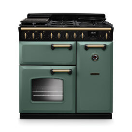 RANGEMASTER CLDL90DFPMGR/AB1 Classic Deluxe 90cm Dual Fuel Mineral Green/Antique Brass