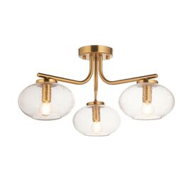 ENDON 118507 Jacob 3 Light Semi Flush Brushed Aged Brass Clear Glass