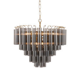 ENDON 114197 Toulouse 12Lt Pendant Satin Brass Grey Glass