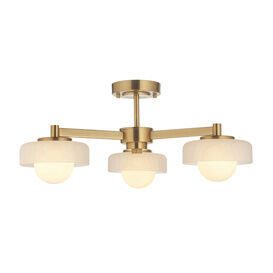 ENDON 120631 Boss 3 Light Semi Flush Brushed Aged Brass Opal Glass