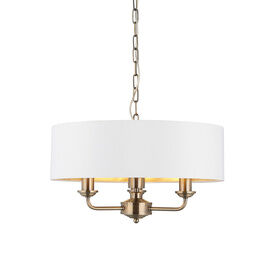 ENDON 98934 Highclere 3Lt Pendant Antique Brass White Shade