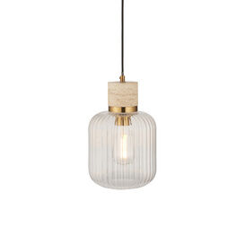 ENDON 120664 Travi Natural Stone Clear Ribbed Glass Pendant