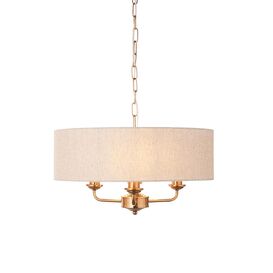 ENDON 110723 Highclere 3Lt Pendant Vintage Brass Natural Linen
