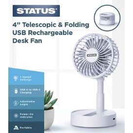 STATUS S4FOLDRFAN 4" USB Rechargable Desk Fan White