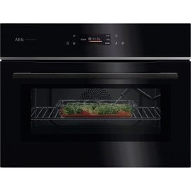 AEG GK7NK62FB 59.5cm Compact Combi Microwave Oven - Gloss Black with Steel Trim