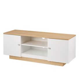 VENICE White TV Cabinet with Light Oak Top and Base VEN-1200-WHT