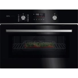 AEG GK6NK40FB 59.5cm Compact Combi Microwave Oven - Gloss Black with Steel Trim