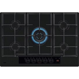AEG HKB75341NL Gas on Glass 75cm 5 Burner Zone Hob - Black Glass