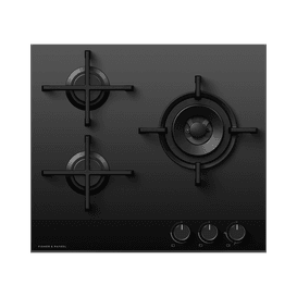 FISHER &amp; PAYKEL CG603DNGGB4 60cm 3 Burner Gas Hob - Black Glass