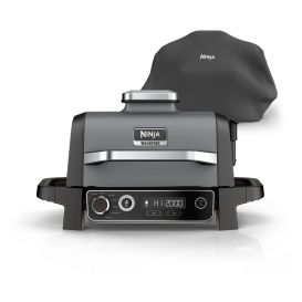 Ninja OG703UK Outdoor Woodfire Electric BBQ Grill &amp; Smoker with Cover - Black
