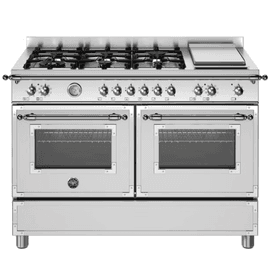 Bertazzoni Heritage 120cm Range Cooker Twin Oven with Griddle Dual Fuel Stainless Steel HER126G2EXT