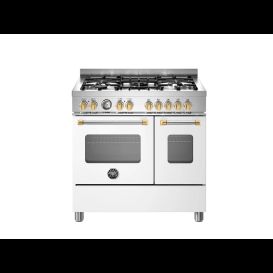 Bertazzoni Master 90cm Range Cooker Twin Oven Dual Fuel Matt White with Gold MAS95C2EBGC