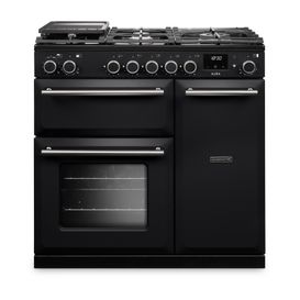 RANGEMASTER AURA90DFPCBL/BN1 Aura 90cm Dual Fuel Range Cooker Charcoal Black with Brushed Nickel Trim