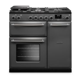RANGEMASTER AURA90DFPSLT/BN1 Aura 90cm Dual Fuel Range Cooker Slate with Brushed Nickel Trim