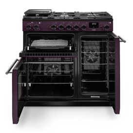RANGEMASTER AURA90DFPPLM/YX1 Aura 90 Dual Fuel Range Cooker Plum with Onyx Trim