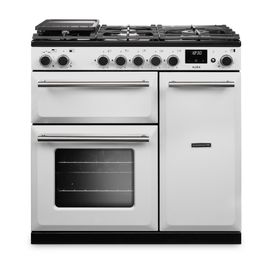 RANGEMASTER AURA90DFPWHT/BN1 Aura 90 Dual Fuel Range Cooker White with White with Brushed Nickel Trim
