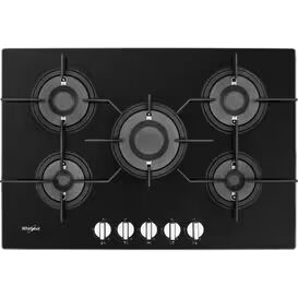WHIRLPOOL POW75D2NB 75cm 5 Burner PreciseFlame Gas on Glass Hob