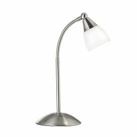 SEARCHLIGHT Satin Silver Touch G9 Table Lamp Opal Shade