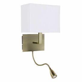 SEARCHLIGHT Antique Brass Wall Light White Shade