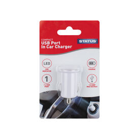 STATUS S1USBCC1PK6 1 USB In Car Charger 12/24V Input, 5V 1.0mA Output White
